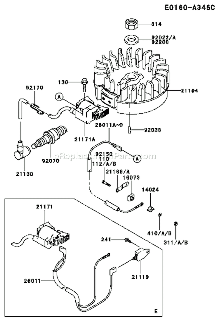 Page F Diagram and Parts List for FC150V HS10 Kawasaki Engine