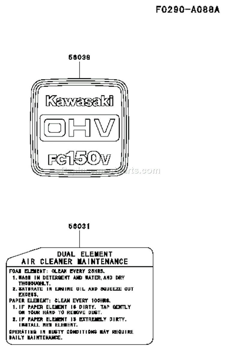 Page H Diagram and Parts List for FC150V ES19 Kawasaki Engine