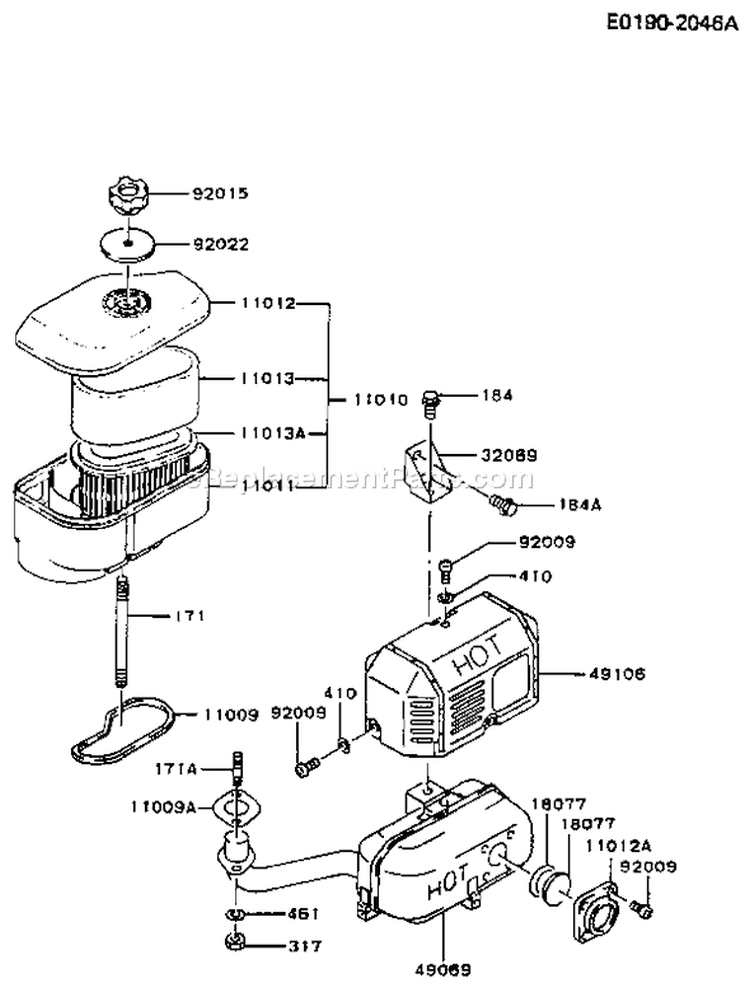 Page A Diagram and Parts List for FC290V AS11 Kawasaki Engine
