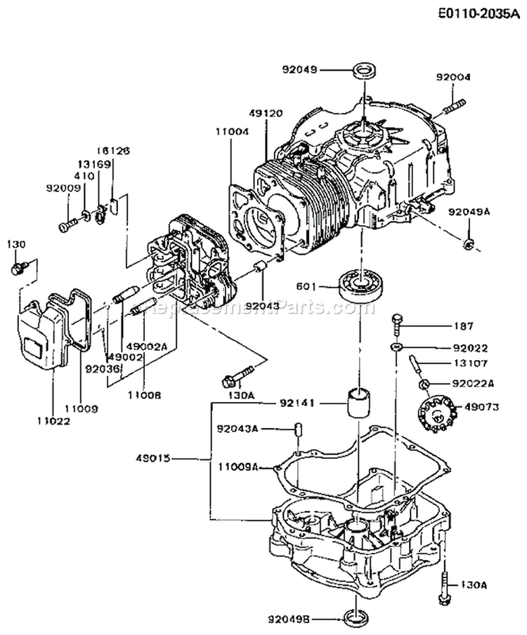 Page E Diagram and Parts List for FC290V AS11 Kawasaki Engine
