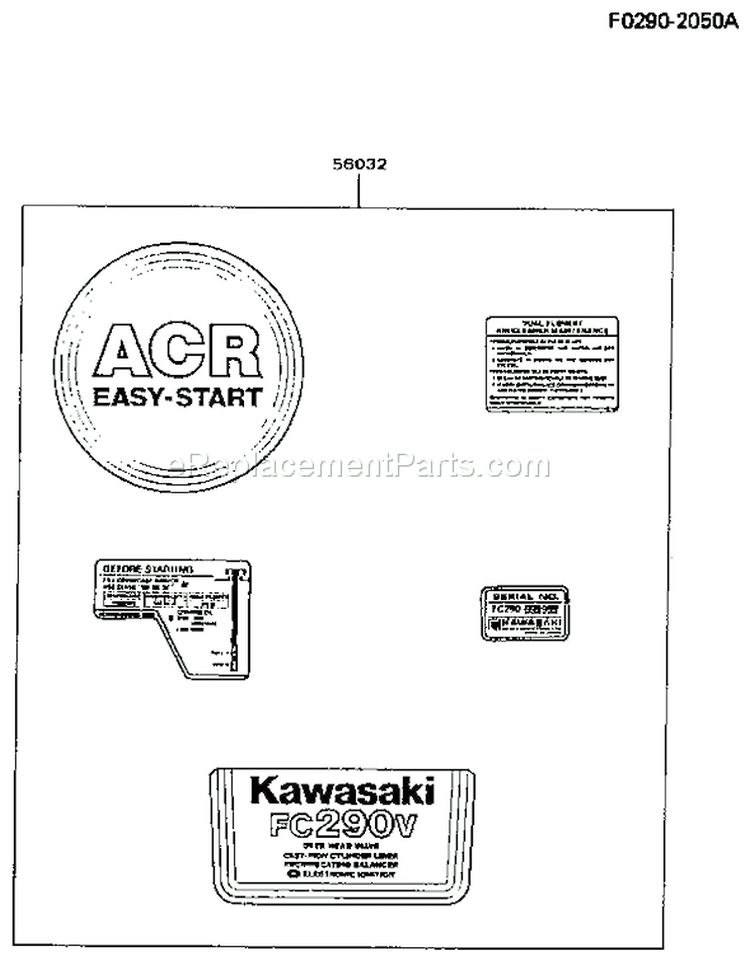 Page H Diagram and Parts List for FC290V AS12 Kawasaki Engine