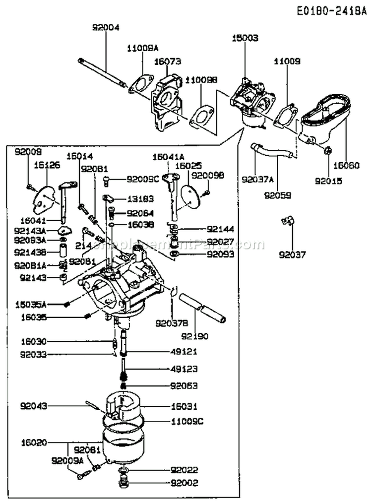 Page B Diagram and Parts List for FC290V AS13 Kawasaki Engine