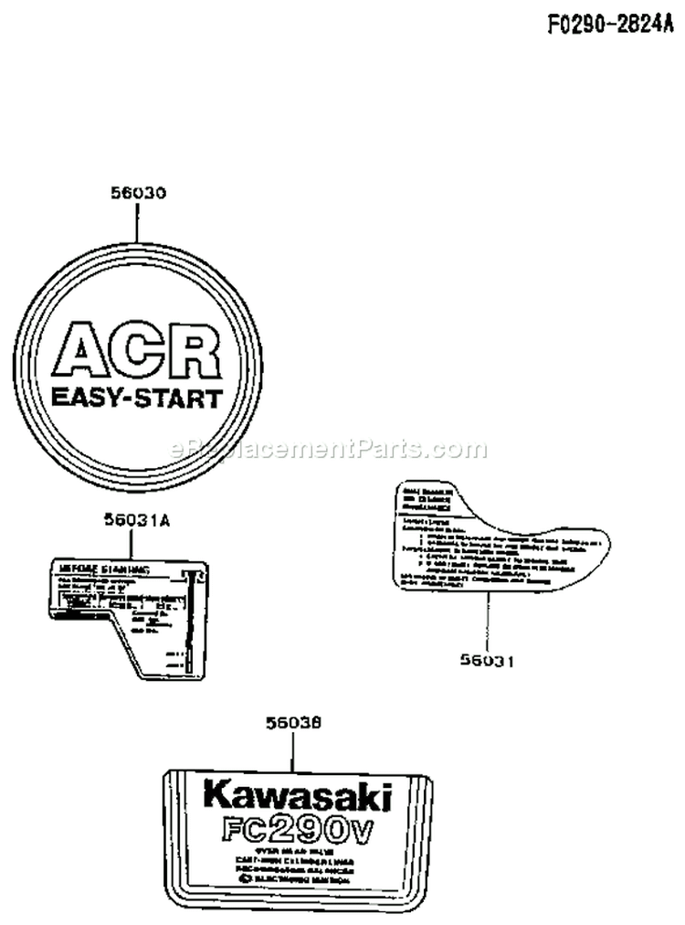Page H Diagram and Parts List for FC290V AS13 Kawasaki Engine