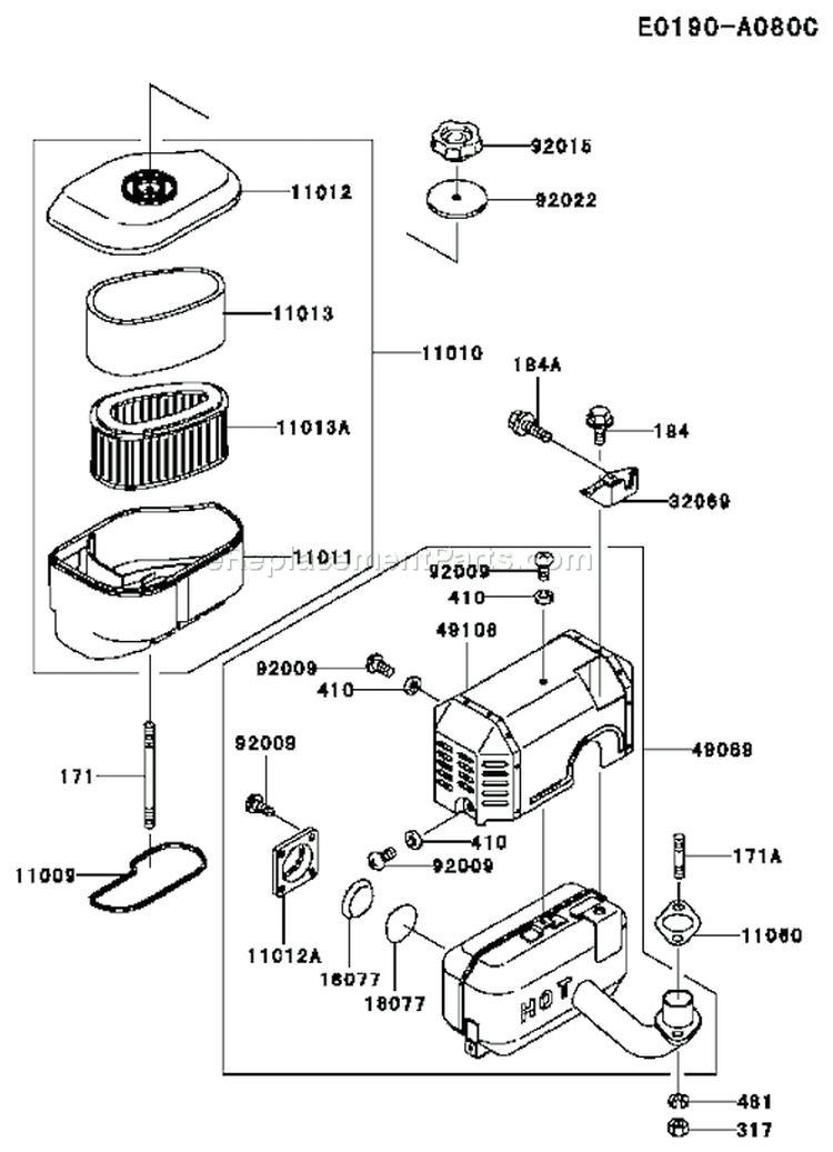 Page A Diagram and Parts List for FC290V AS16 Kawasaki Engine