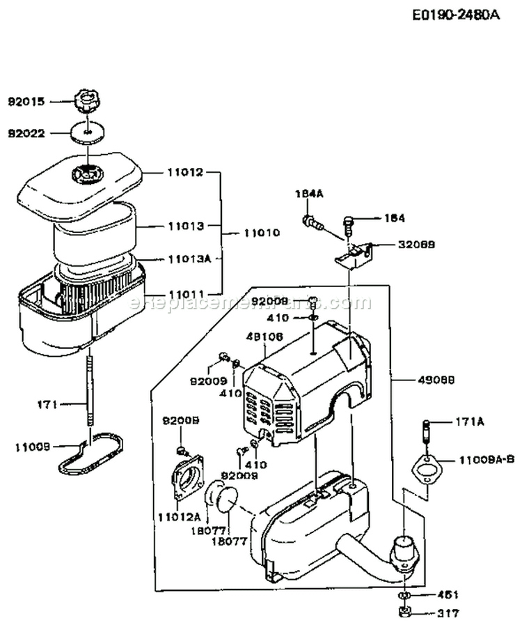 Page A Diagram and Parts List for FC290V BS05 Kawasaki Engine
