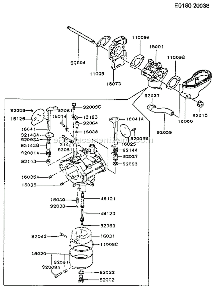 Page B Diagram and Parts List for FC290V AS11 Kawasaki Engine