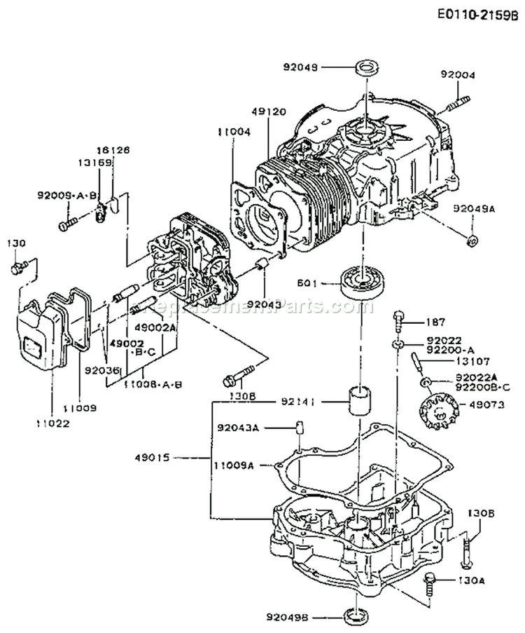 Page E Diagram and Parts List for FC290V BS12 Kawasaki Engine