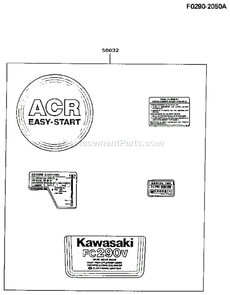 Page H Diagram and Parts List for FC290V AS11 Kawasaki Engine