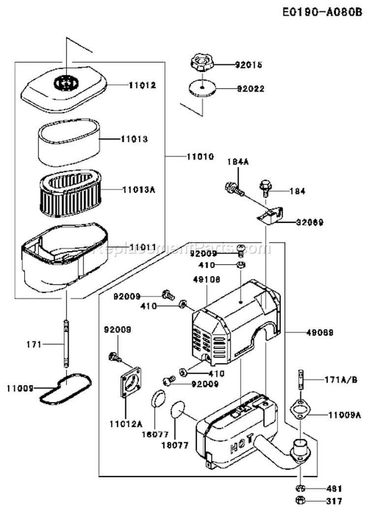 Page A Diagram and Parts List for FC290V AS15 Kawasaki Engine