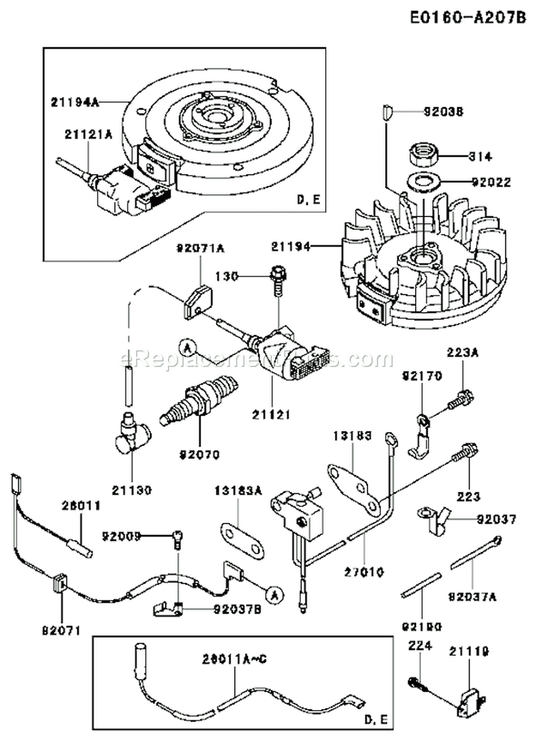 Page F Diagram and Parts List for FC290V AS15 Kawasaki Engine