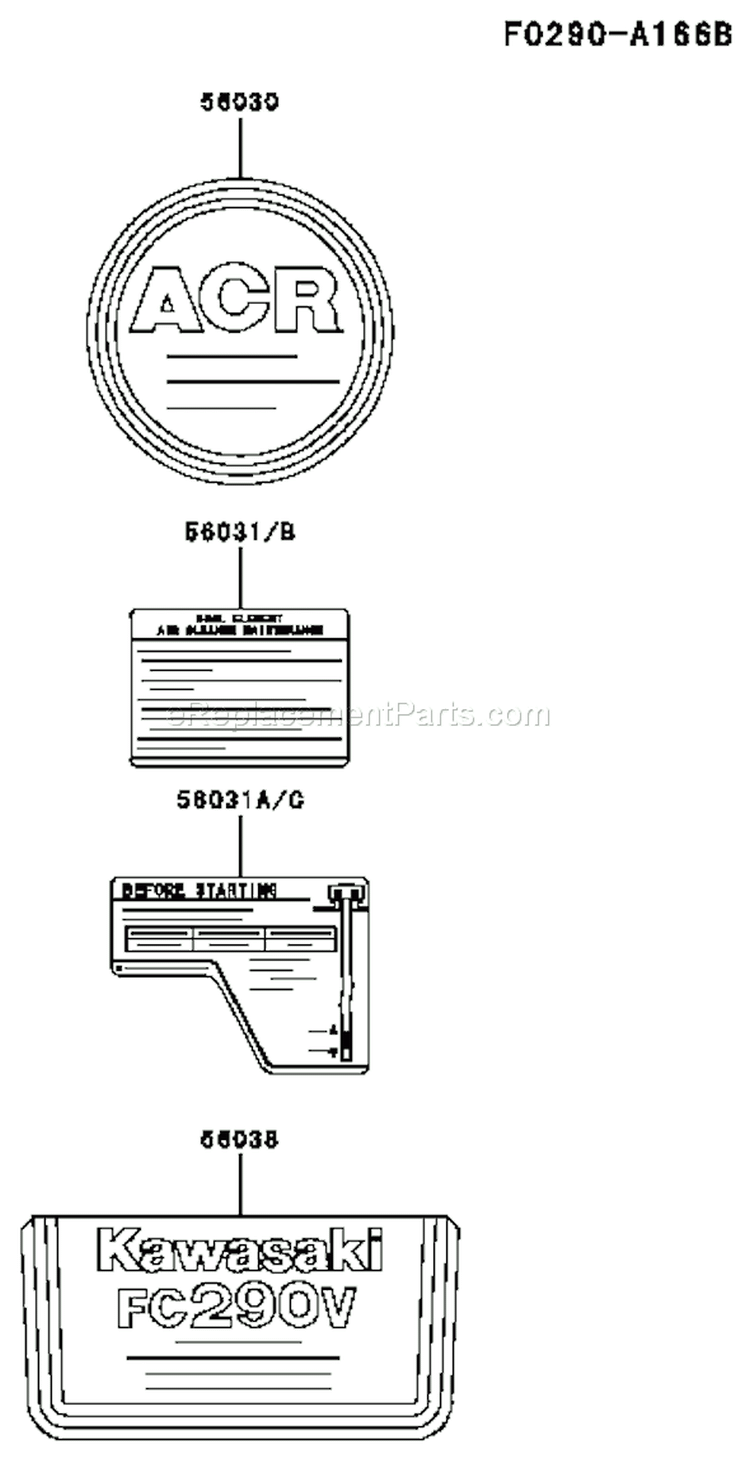 Page H Diagram and Parts List for FC290V AS15 Kawasaki Engine
