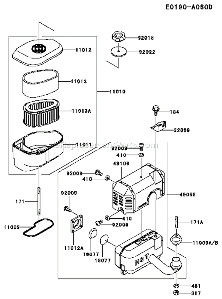Page A Diagram and Parts List for FC290V DS13 Kawasaki Engine