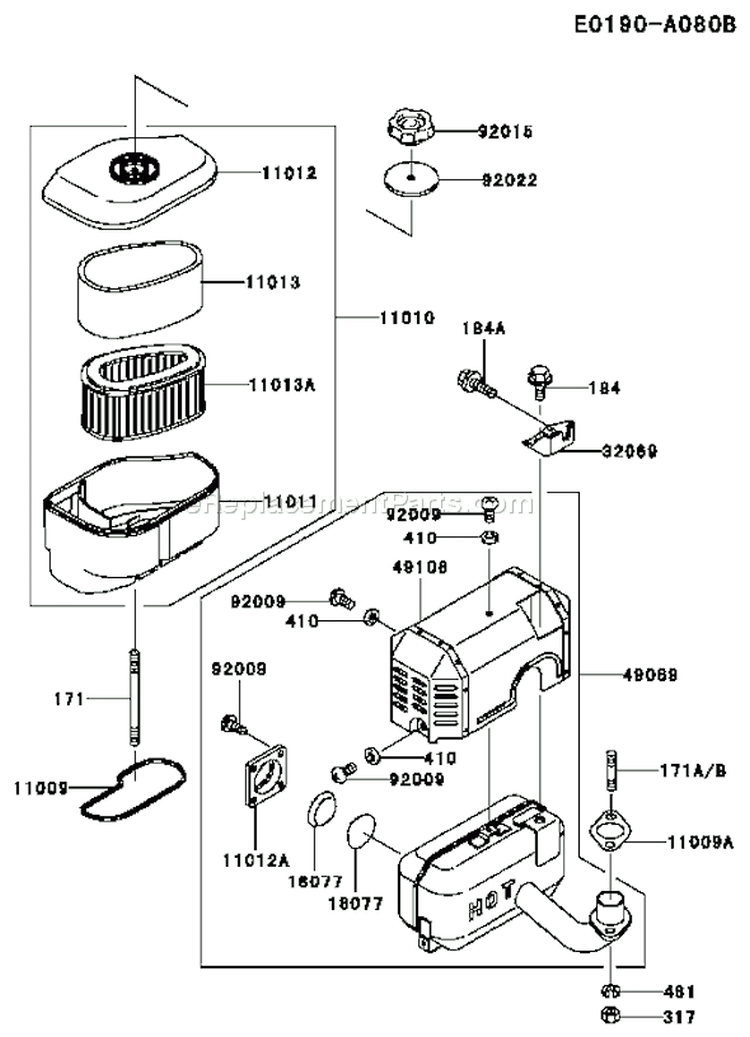 Page A Diagram and Parts List for FC290V ES15 Kawasaki Engine