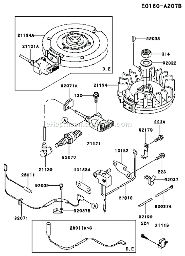 Page F Diagram and Parts List for FC290V ES15 Kawasaki Engine