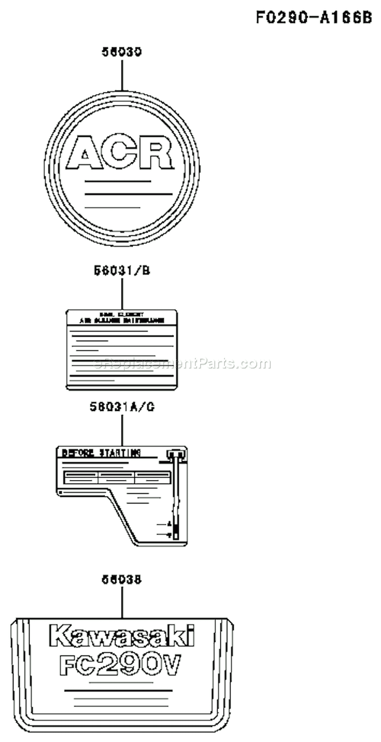 Page H Diagram and Parts List for FC290V ES15 Kawasaki Engine