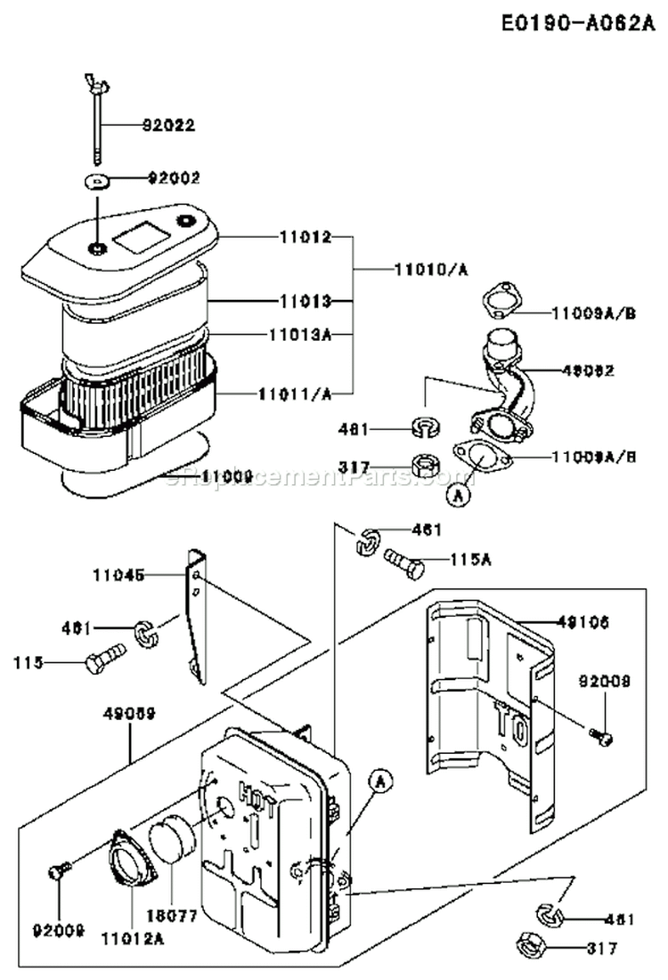 Page A Diagram and Parts List for FC400V AS00 Kawasaki Engine