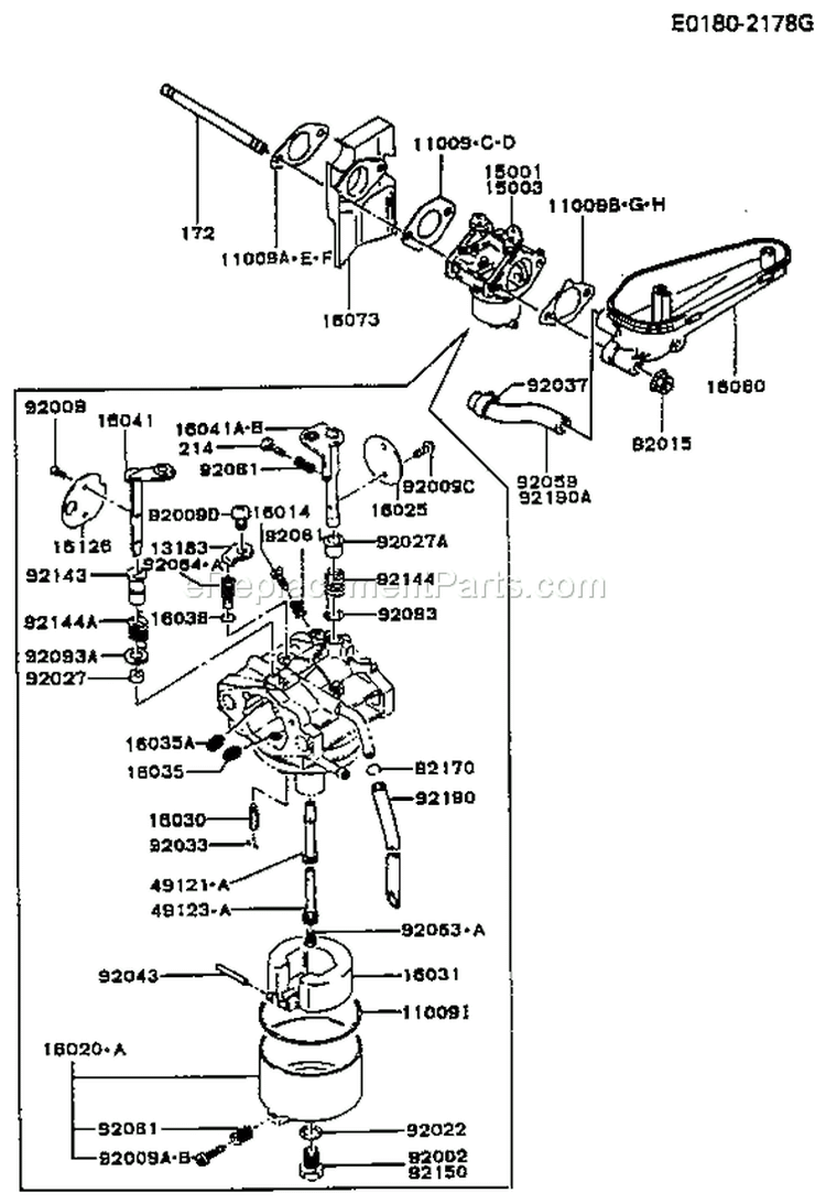 Page B Diagram and Parts List for FC400V AS01 Kawasaki Engine