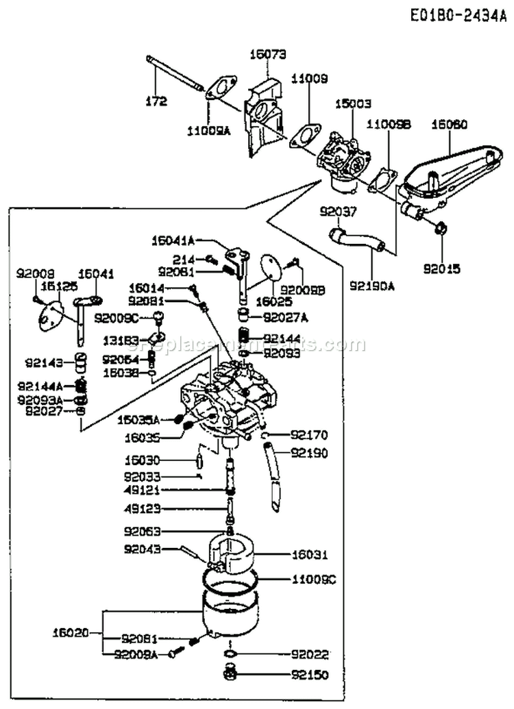 Page B Diagram and Parts List for FC400V AS04 Kawasaki Engine