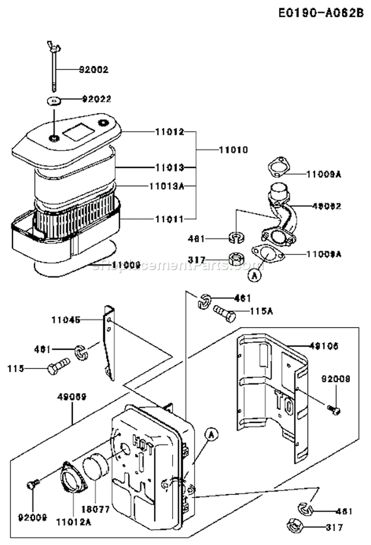 Page A Diagram and Parts List for FC401V AS00 Kawasaki Engine