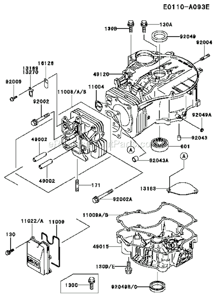 Page E Diagram and Parts List for FC401V AS01 Kawasaki Engine