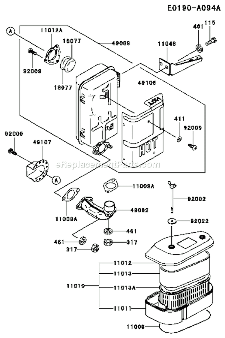 Page A Diagram and Parts List for FC401V AS04 Kawasaki Engine