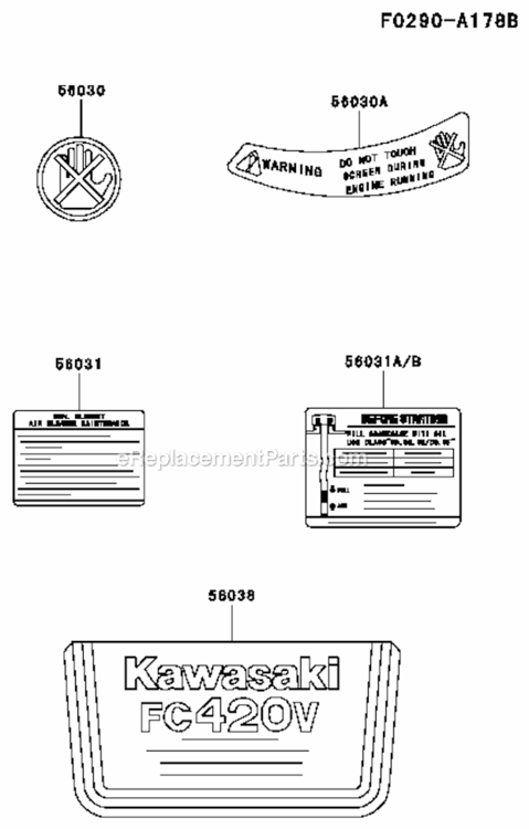 Label Diagram and Parts List for FC420V-AS01  Kawasaki Engine
