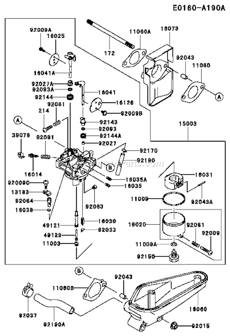 Page B Diagram and Parts List for FC420V AS20 Kawasaki Engine