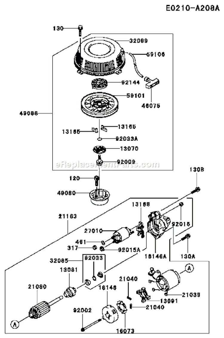Page J Diagram and Parts List for FC420V AS24 Kawasaki Engine