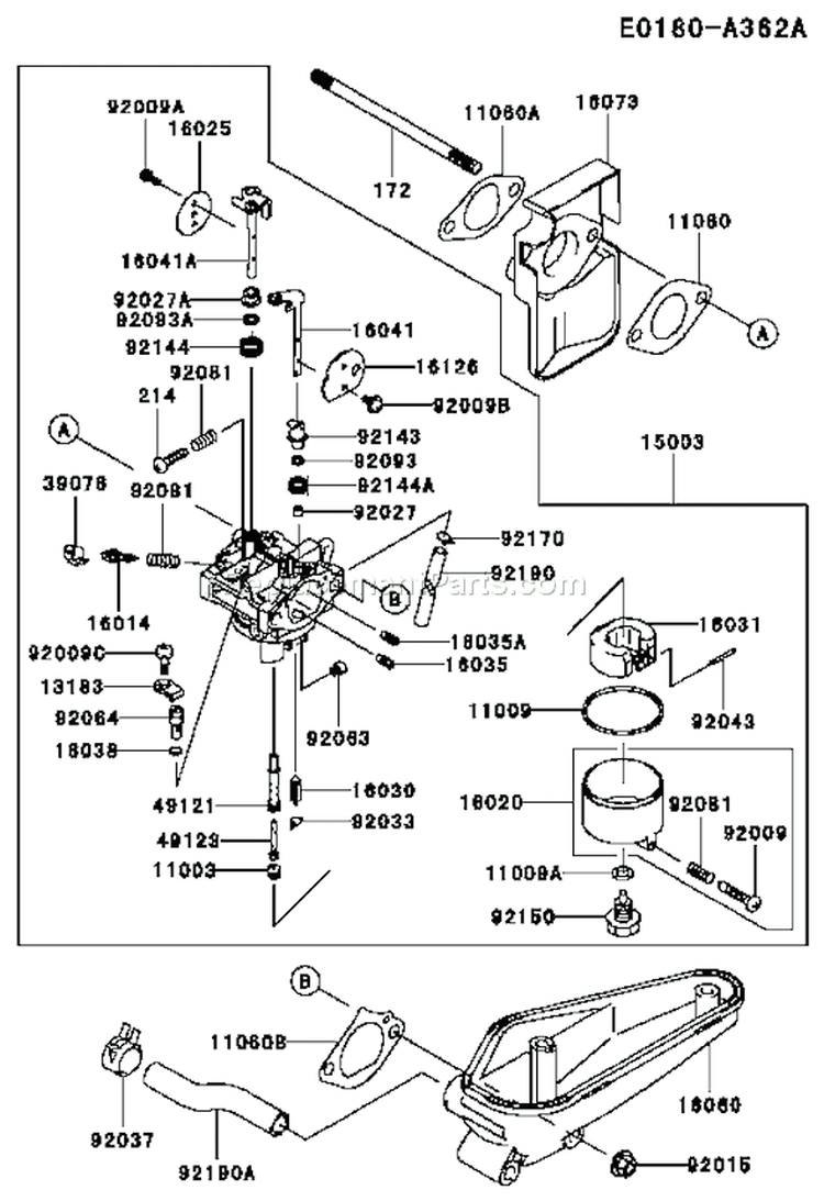 Page B Diagram and Parts List for FC420V BS22 Kawasaki Engine