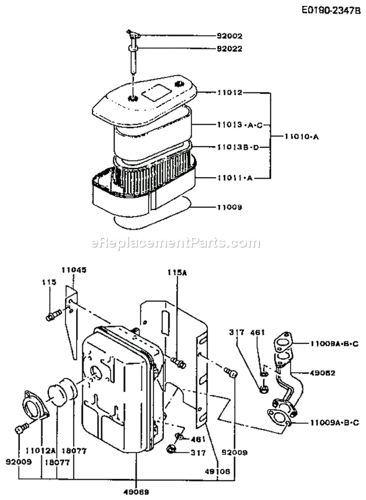 Page A Diagram and Parts List for FC420V CS05 Kawasaki Engine