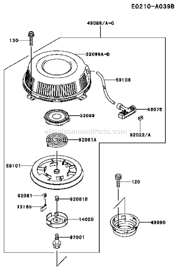 Page K Diagram and Parts List for FC420V BS06 Kawasaki Engine