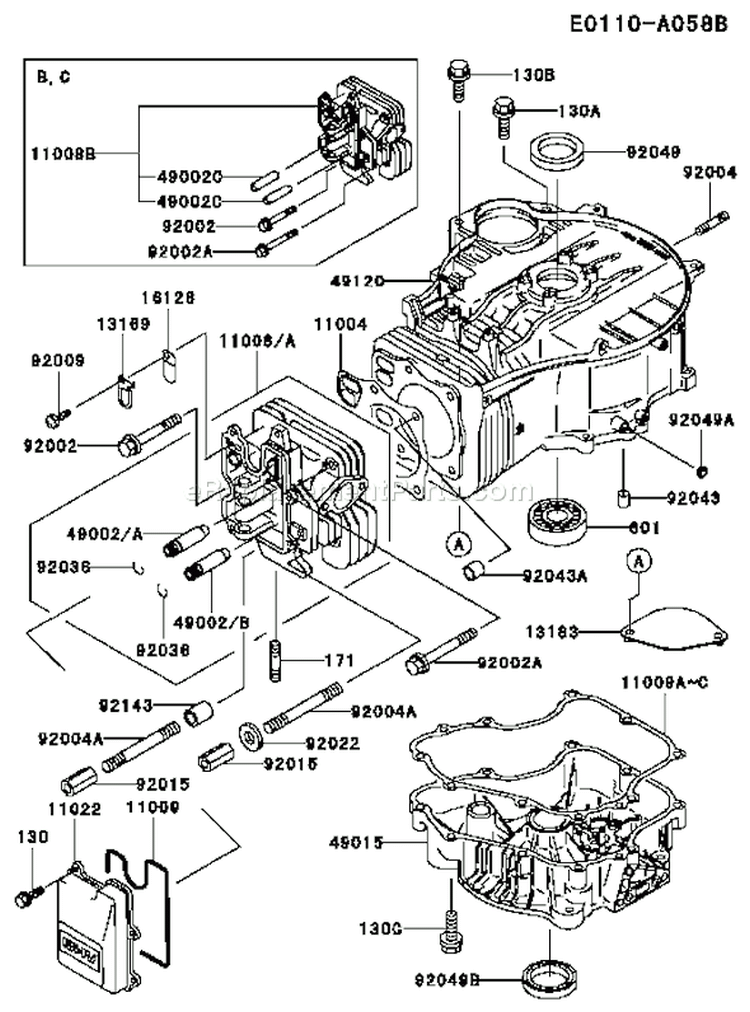 Page E Diagram and Parts List for FC420V BS06 Kawasaki Engine