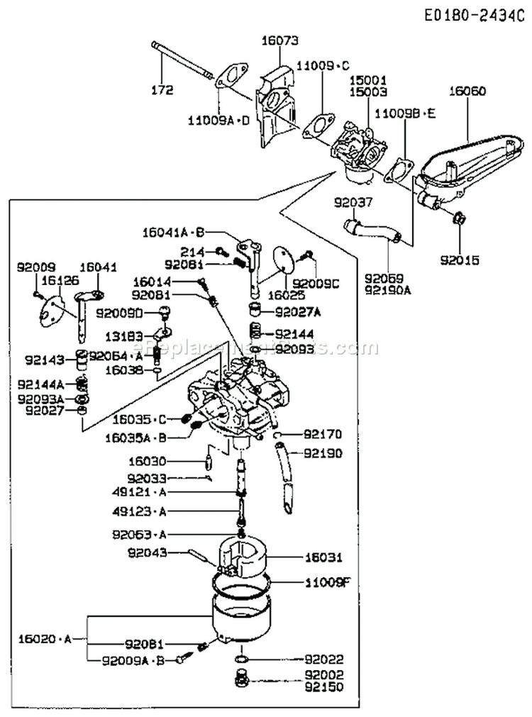 Page B Diagram and Parts List for FC420V CS07 Kawasaki Engine