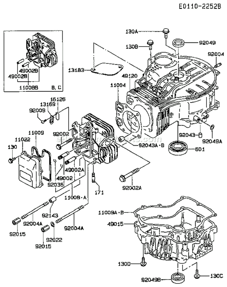 Page E Diagram and Parts List for FC420V CS07 Kawasaki Engine