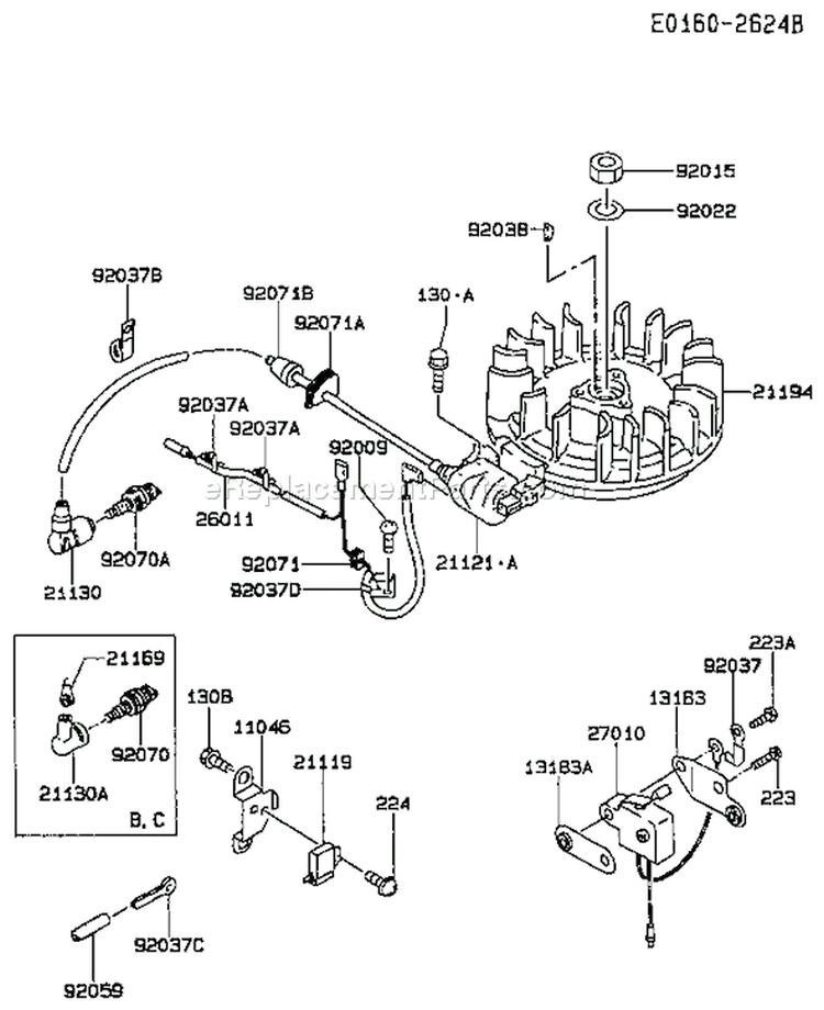 Page F Diagram and Parts List for FC420V CS07 Kawasaki Engine