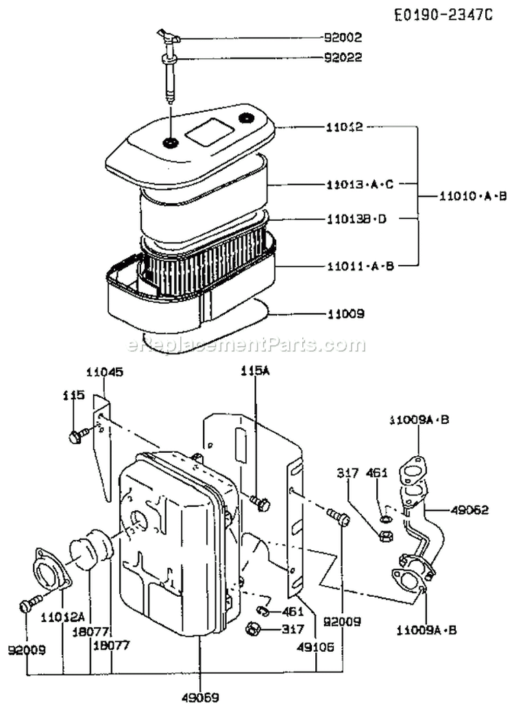 Page A Diagram and Parts List for FC420V BS01 Kawasaki Engine