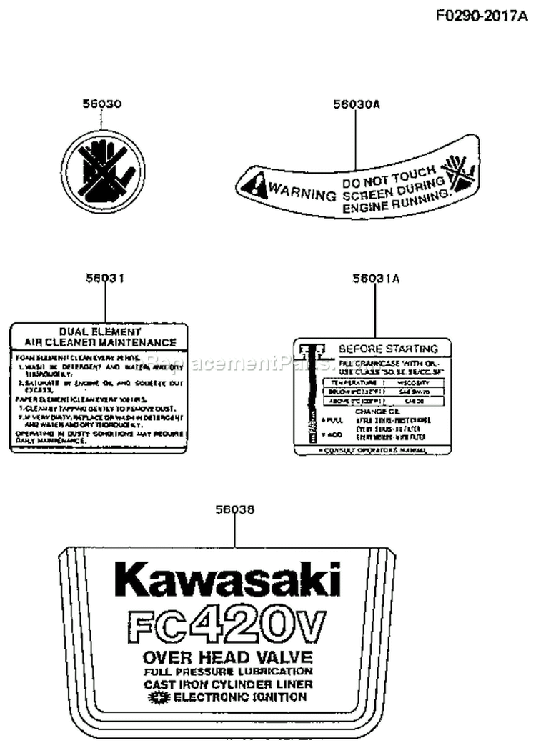 Page H Diagram and Parts List for FC420V AS08 Kawasaki Engine