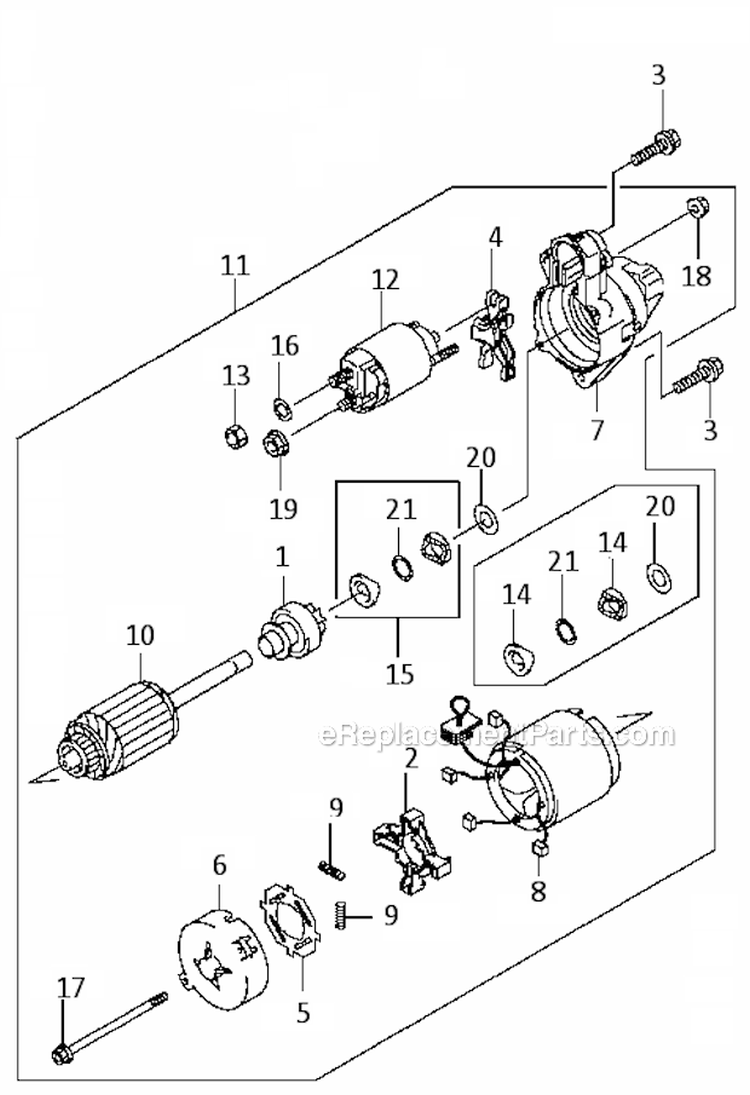 Starter Diagram and Parts List for FC420V-ES00  Kawasaki Engine