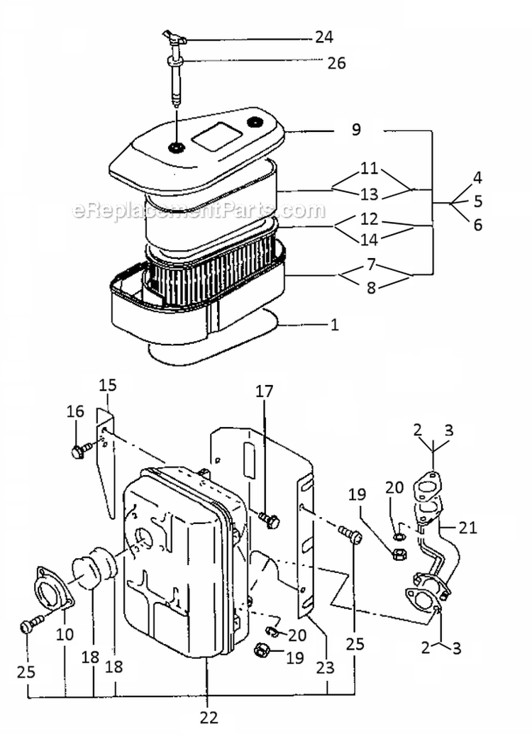 Air FilterMuffler Diagram and Parts List for FC420V-ES01  Kawasaki Engine