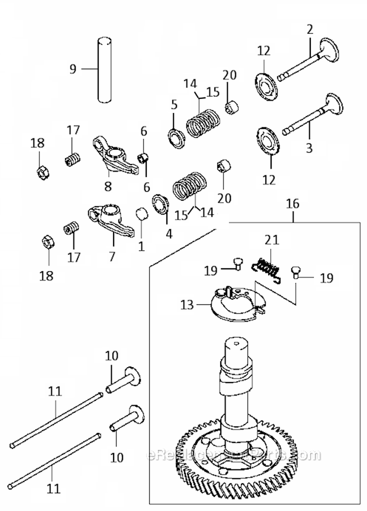 Valve Cam Shaft Diagram and Parts List for FC420V-ES01  Kawasaki Engine