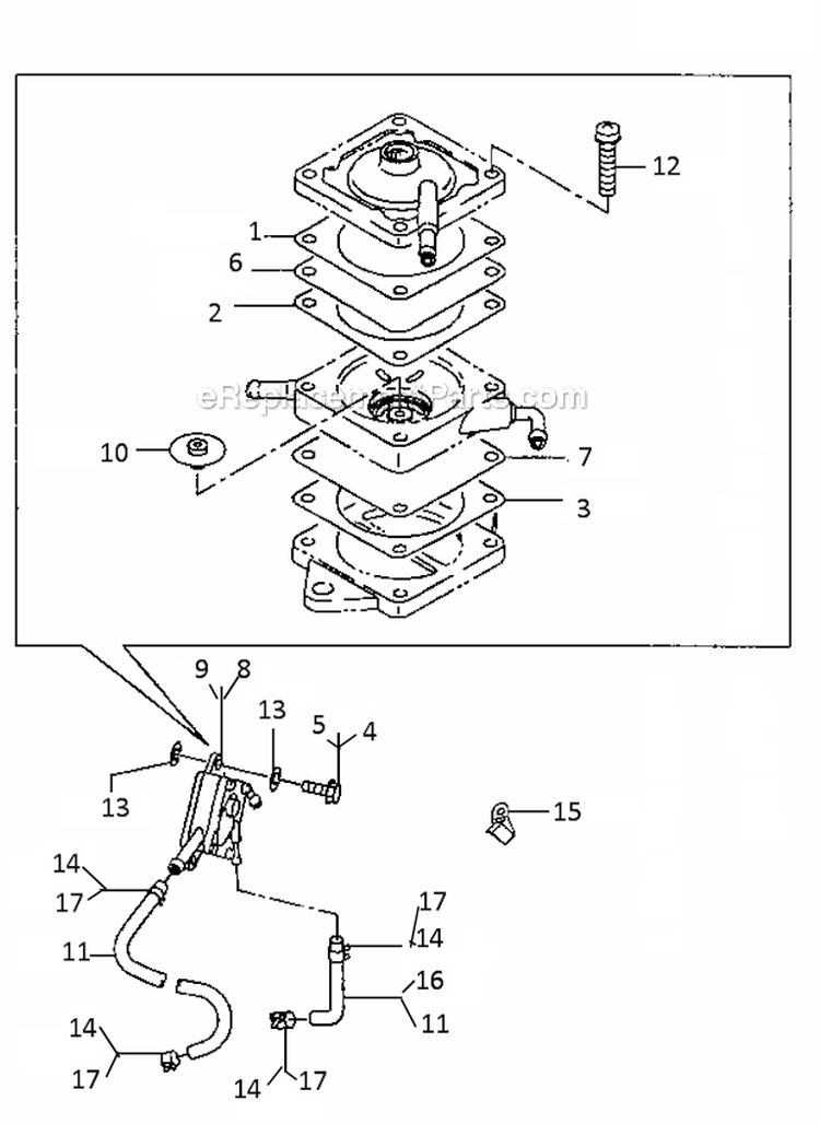 Fuel TankFuel Valve Diagram and Parts List for FC420V-ES01  Kawasaki Engine