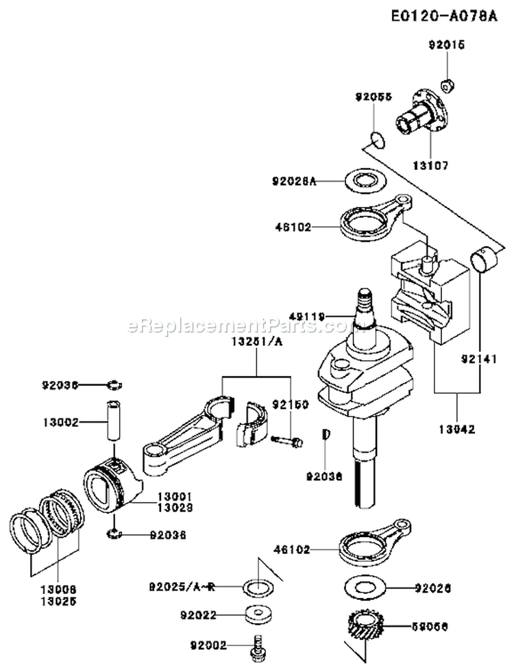 Page J Diagram and Parts List for FC420V ES18 Kawasaki Engine