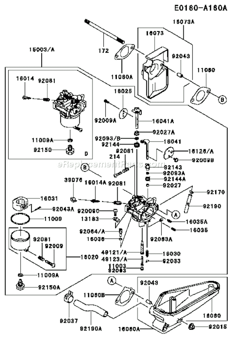 Page B Diagram and Parts List for FC420V ES18 Kawasaki Engine