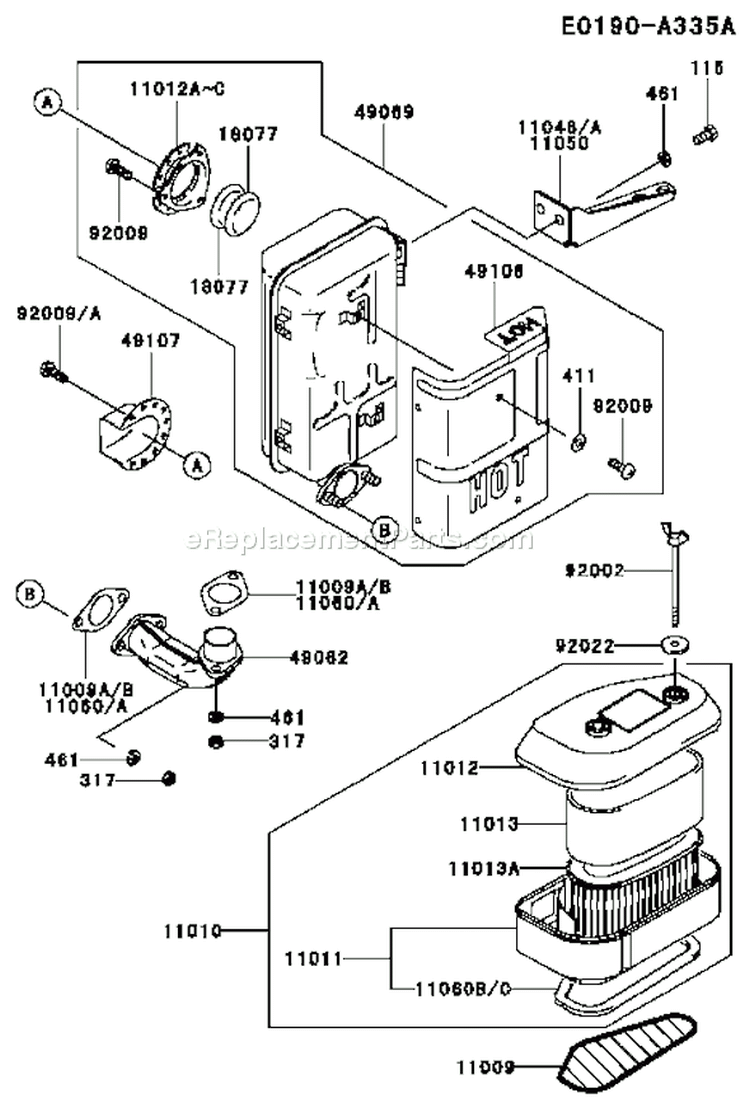 Page A Diagram and Parts List for FC420V ES12 Kawasaki Engine