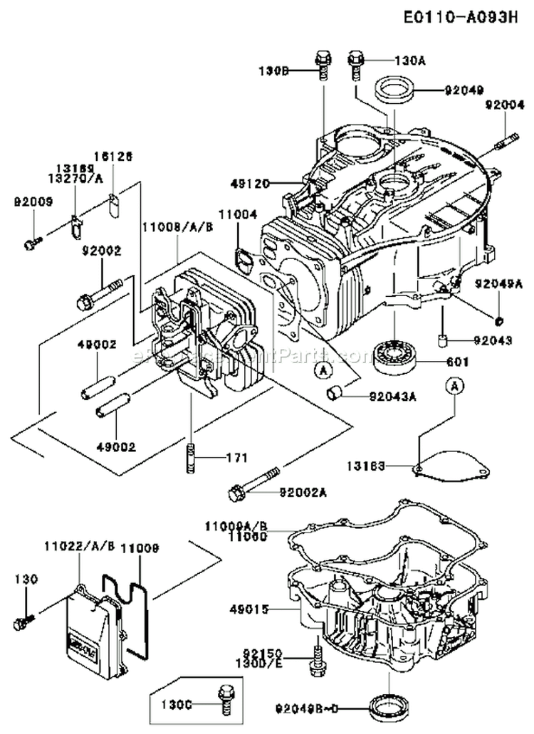 Page E Diagram and Parts List for FC420V FS14 Kawasaki Engine