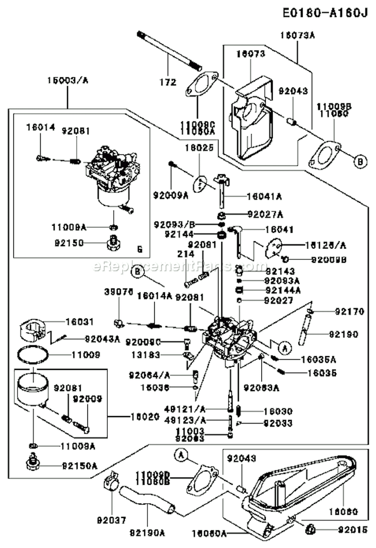 Page B Diagram and Parts List for FC420V HS01 Kawasaki Engine
