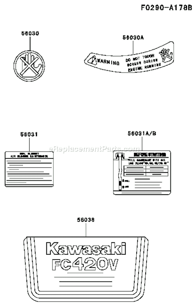 Page H Diagram and Parts List for FC420V HS01 Kawasaki Engine