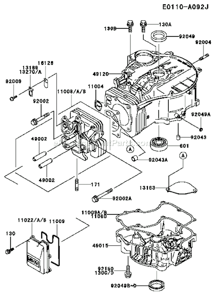 Page E Diagram and Parts List for FC420V HS06 Kawasaki Engine