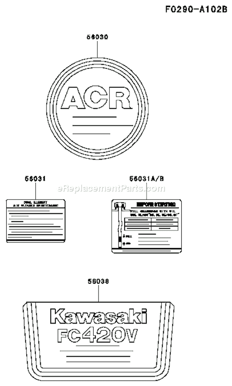 Page H Diagram and Parts List for FC420V HS06 Kawasaki Engine