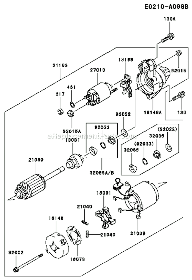 Page K Diagram and Parts List for FC420V DS17 Kawasaki Engine
